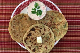 Virtual Aloo Paratha (bread) with Cucumber Raita (Dip)